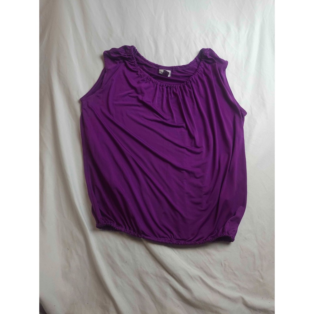 Worthington Blouse Top Womens Small Purple Gathered Neck Stretch Sleeveless